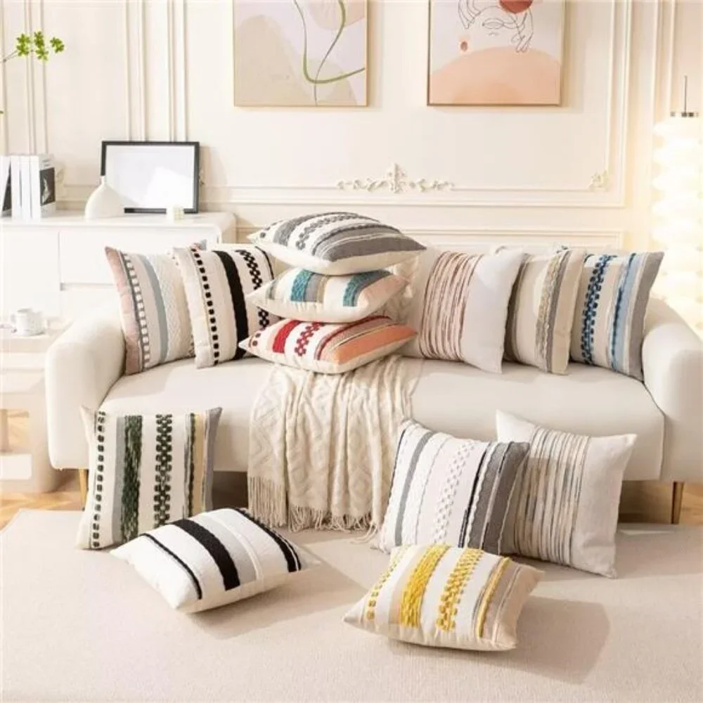 Boho Throw Pillow Covers 18x18 Set of 2 Farmhouse Decorative Cushion Case
